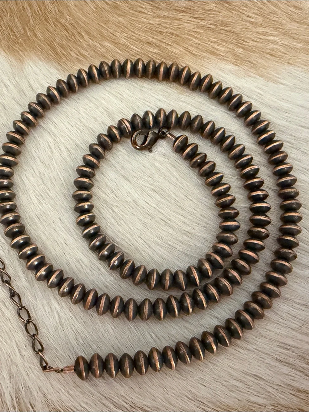 ❤️ 6mm Oxidized Copper Saucer Navajo Style Southwestern 32.5G Necklace 20+2”L